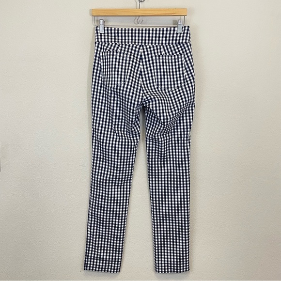 J. McLaughlin Masie Gingham Plaid Slim Straight Leg Pull On Pants Navy Size 4 - Picture 7 of 9